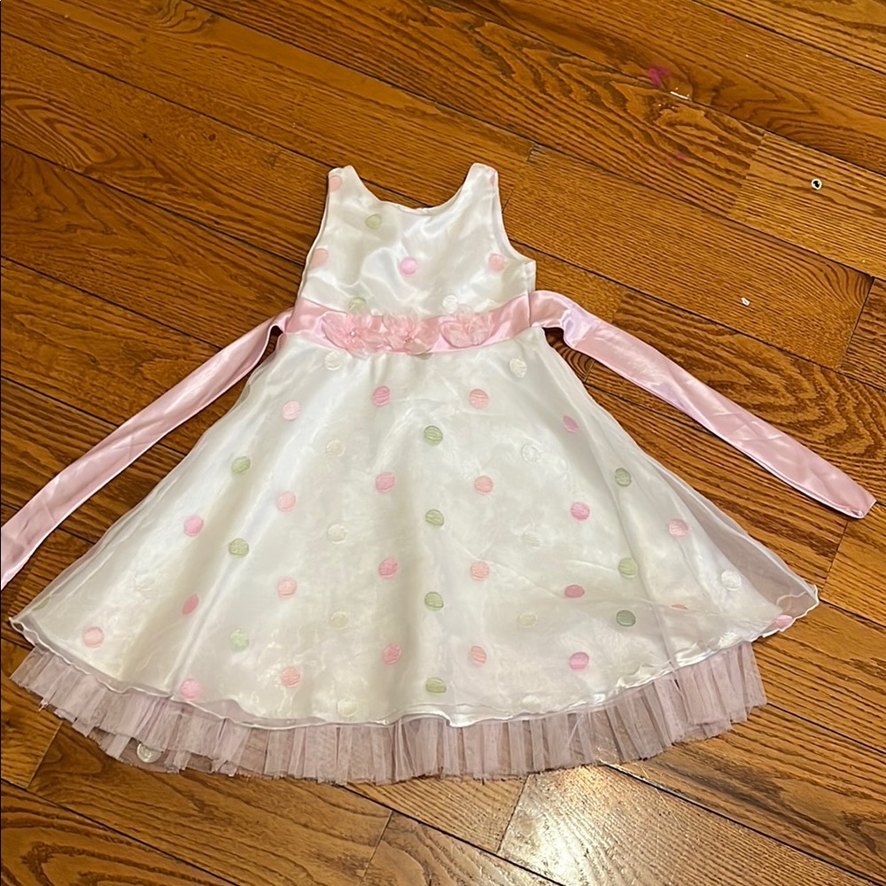 White Dress with Pink and Green Polka Dots